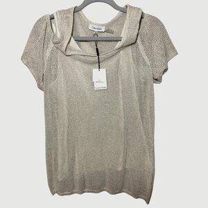 Calvin Klein Knit Top Women Beige Cold Shoulder Pullover size Medium NWT